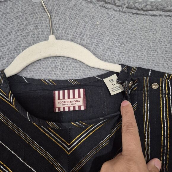 SCOTCH & SODA Maison Scotch Girls  Black Gold Striped Long Sleeve Dress 14 - Picture 2 of 8